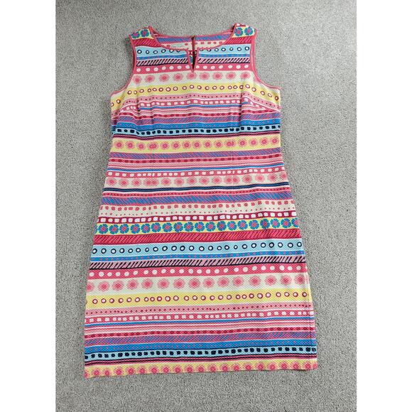 Talbots Dress 14 Pastel Textured Striped Floral Sleeveless Midi Easter Sprint - Picture 1 of 16